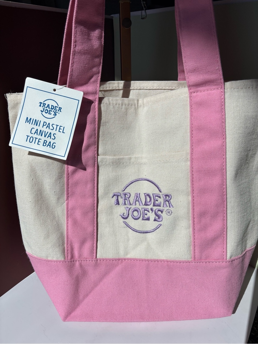 TRADER JOES Mini Pastel Canvas Tote Bag in Pink